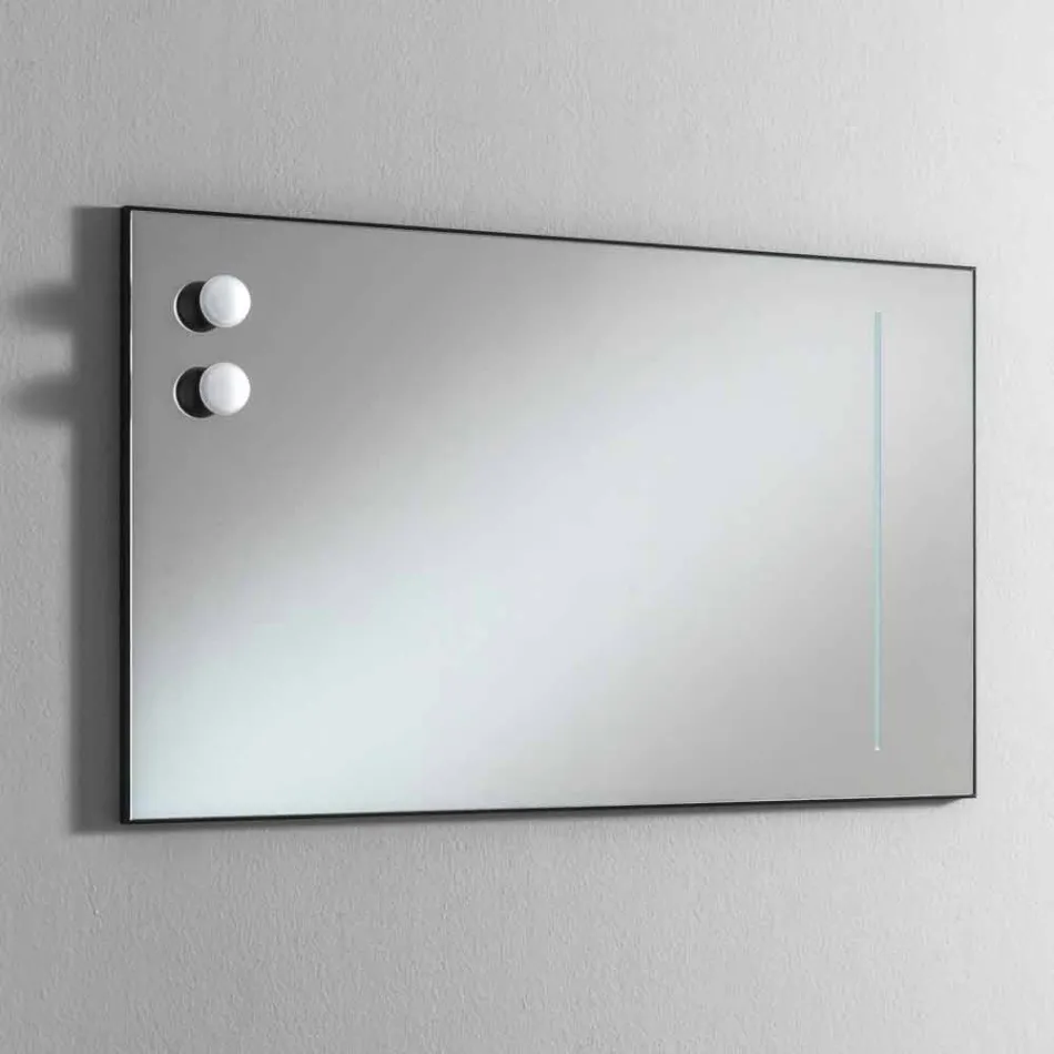Wall Mirror with 2 Bulbs and Black Aluminium Frame Made in Italy - Frame Viadurini