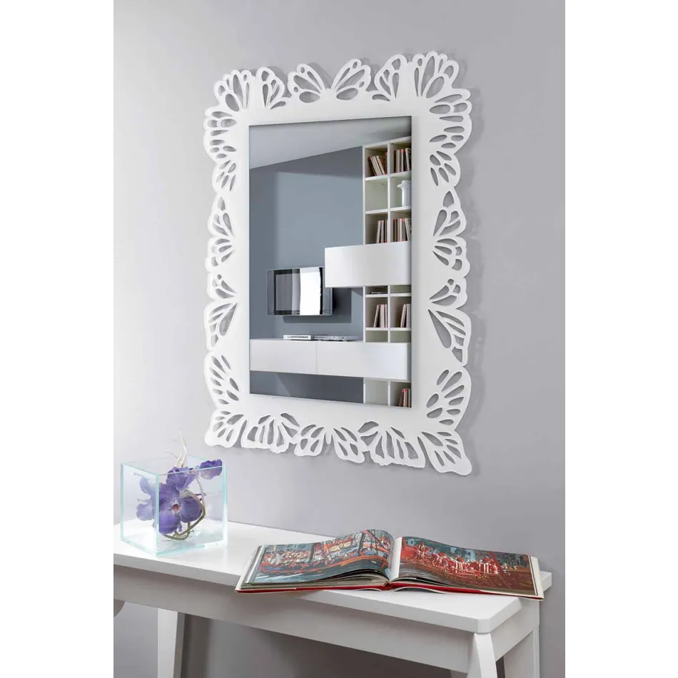 White Plexiglass Wall Mirror with Rectangular Decorated Frame - Alidifarf Viadurini