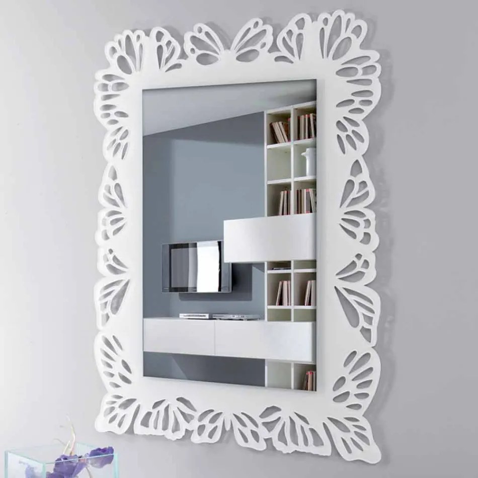 White Plexiglass Wall Mirror with Rectangular Decorated Frame - Alidifarf Viadurini