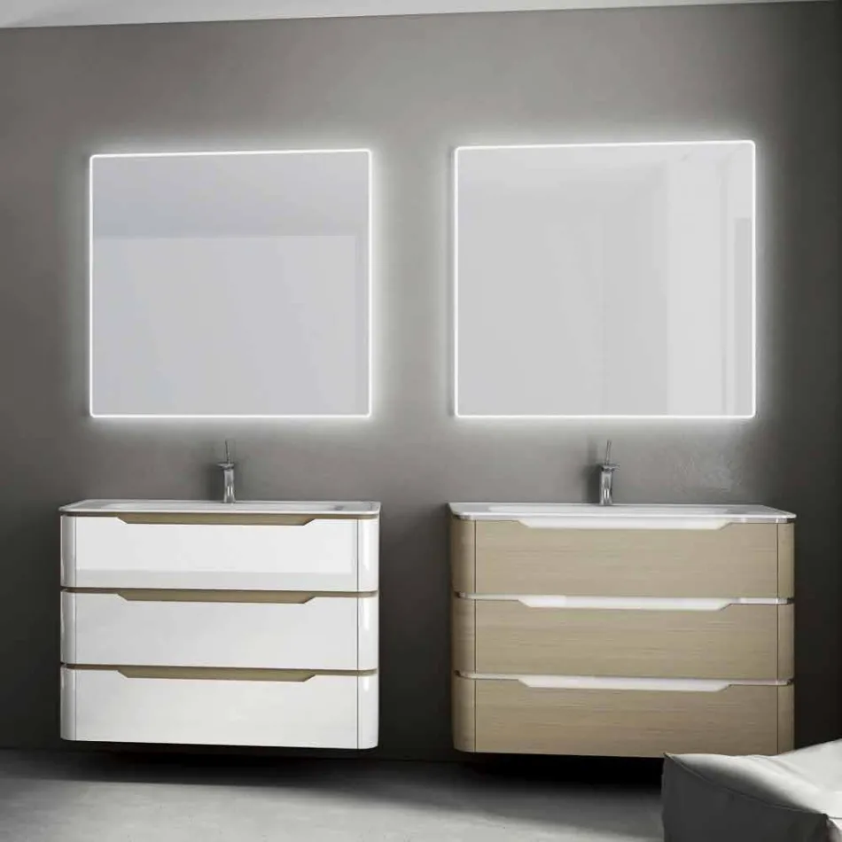 Wall mirror with satin edges, LED illumination, Tessa Viadurini
