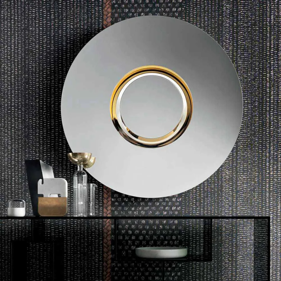 Round Design Wall Mirror with Golden Metal with Centerpiece - Merale Viadurini