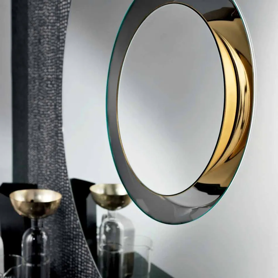 Round Design Wall Mirror with Golden Metal with Centerpiece - Merale Viadurini