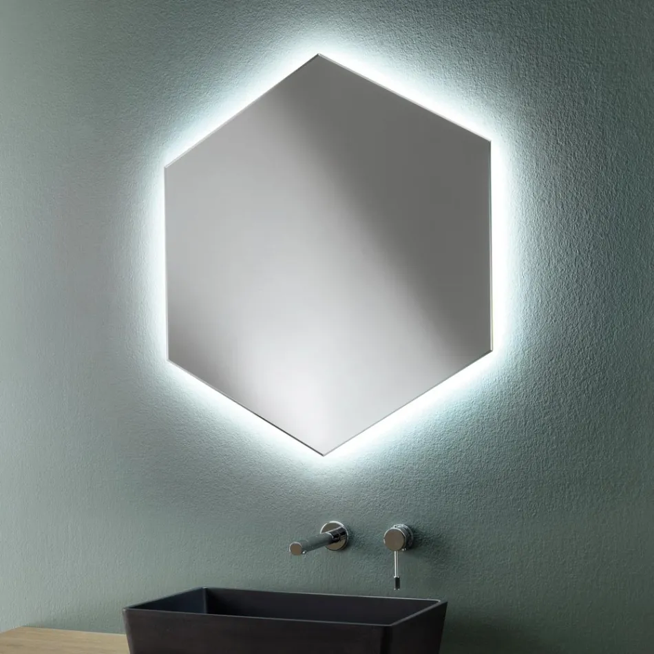 Shaped Modern Bathroom Wall Mirror with High Quality LED Light - Crocchio Viadurini