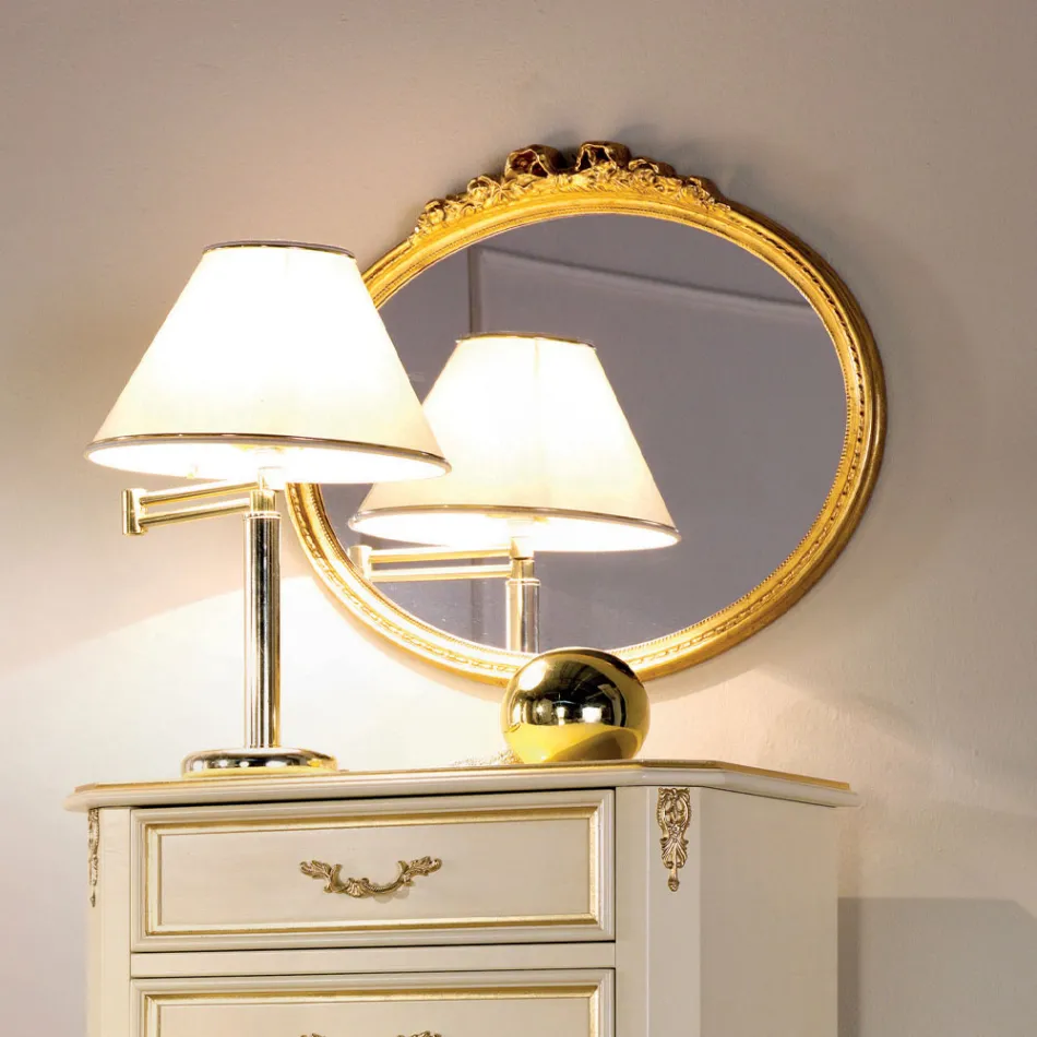 Classic Oval Mirror with Gold Leaf Frame Made in Italy - Precious Viadurini