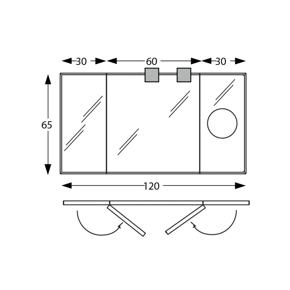 Mirror with 2 Movable Sides and Magnifying Mirror Made in Italy - Nelson Viadurini