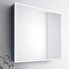 Wall-mounted mirror with 2 modern doors, LED lighting, Adele Viadurini