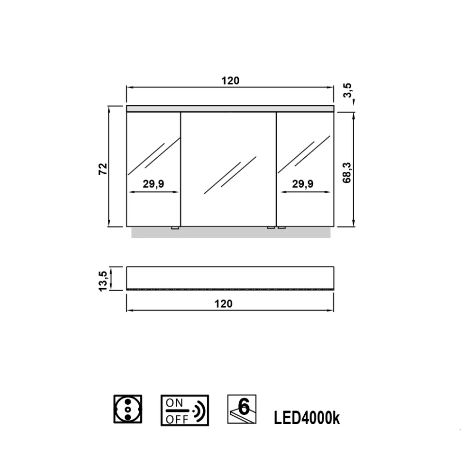 Carol mirror cabinet with 3 doors and LED lights Viadurini