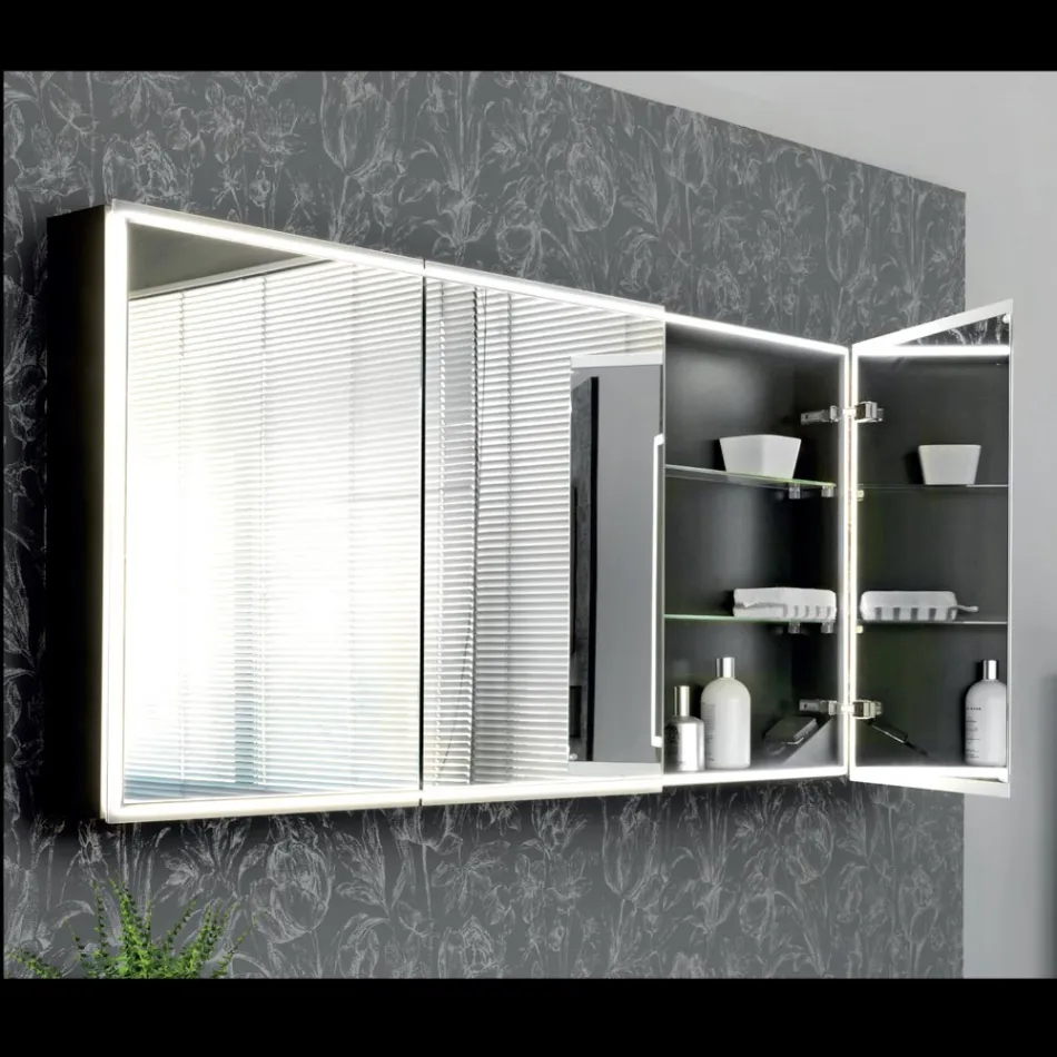 Wooden Mirror Container with Double Mirror and Lights Made in Italy - Darwin Viadurini