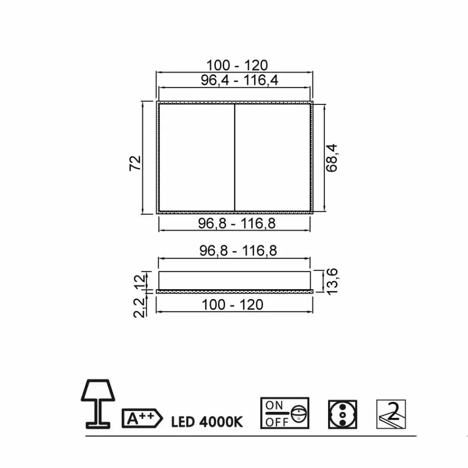 2-Door Contemporary Recessed Contemporary Design LED Door Mirror, Adele Viadurini