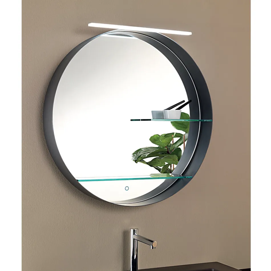 Metal Bathroom Mirror with 2 Glass Shelves Made in Italy - Einstein Viadurini