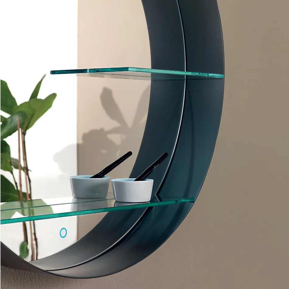 Metal Bathroom Mirror with 2 Glass Shelves Made in Italy - Einstein Viadurini