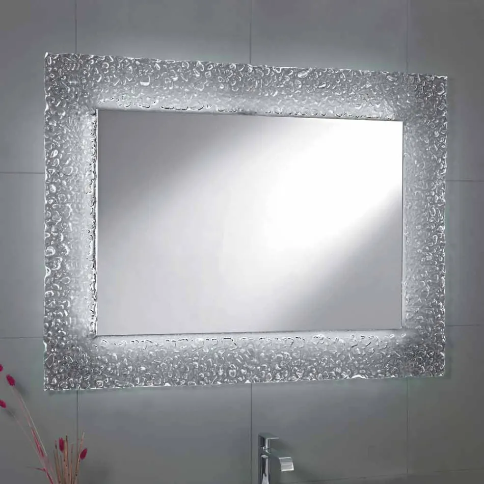 Contemporary bathroom mirror with decorative glass frame and Tara LED lights Viadurini