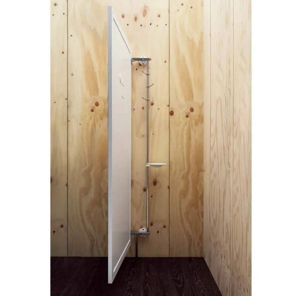 Wall Mirror with Opening Door and Coat Hooks Made in Italy - Boro Viadurini