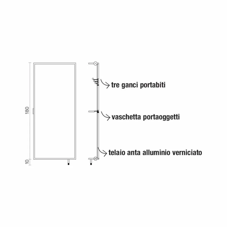 Wall Mirror with Opening Door and Coat Hooks Made in Italy - Boro Viadurini