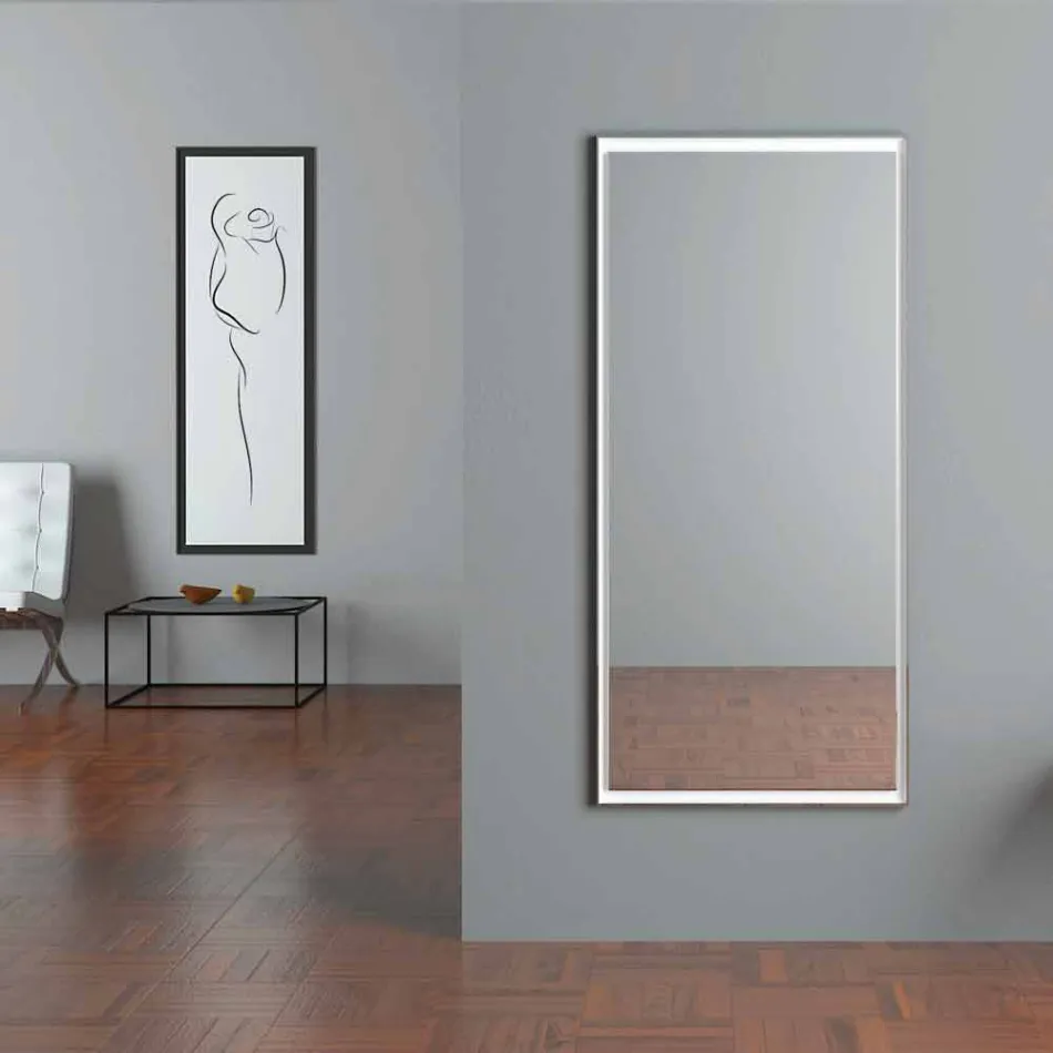 LED Illuminated Wall Mirror with Touch Switch Made in Italy - Ammar Viadurini