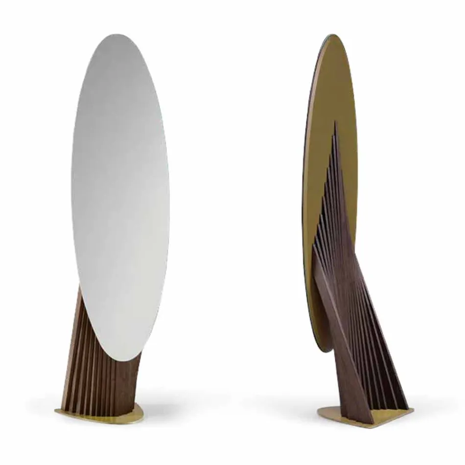 Design Floor Mirror in Ash Wood and Metal Made in Italy - Cuspide Viadurini