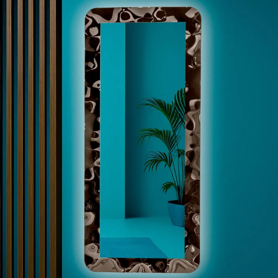 Curved Glass Mirror with a Liquid Effect and Backlighting - Excelsior Viadurini