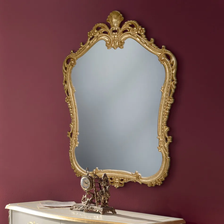 Wooden Mirror with Shaped Perforated Frame Made in Italy - Amazon Viadurini