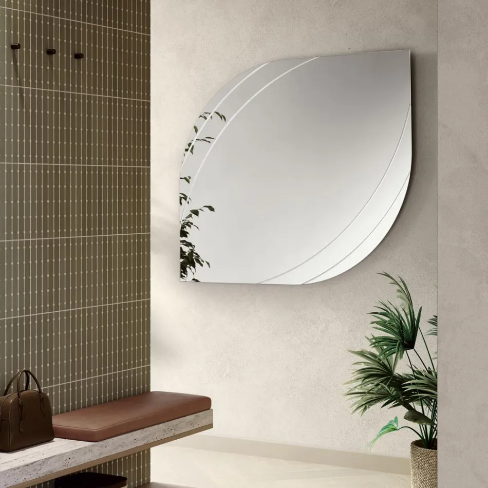 Glass Mirror with Engravings in Two Sizes and Colors Made in Italy - Vela Viadurini