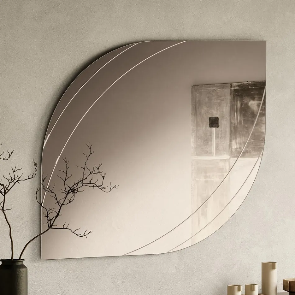 Glass Mirror with Engravings in Two Sizes and Colors Made in Italy - Vela Viadurini