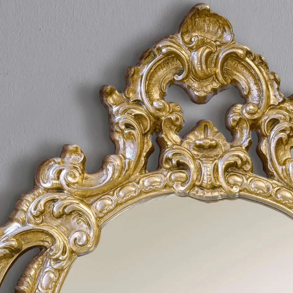 Classic Oval Mirror in Gold and Silver Leaf Wood Made in Italy - Vanessa Viadurini