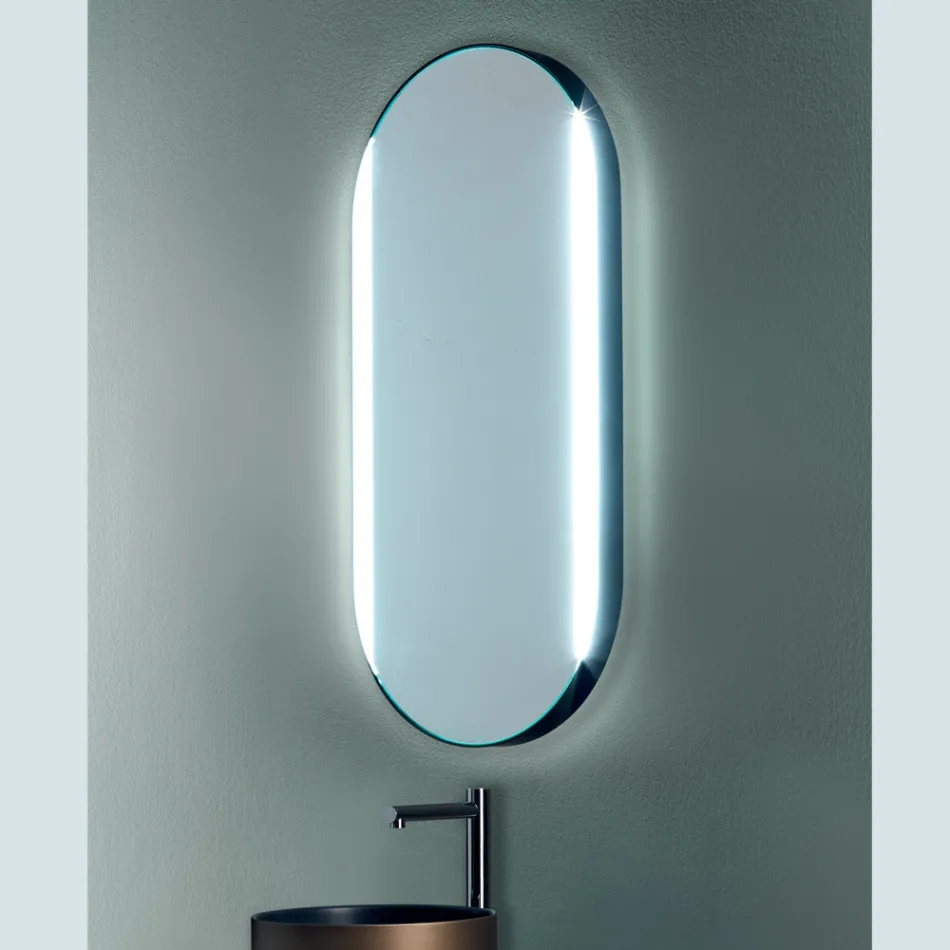 Oval Bathroom Mirror with Side Lights Made in Italy - Albert Viadurini