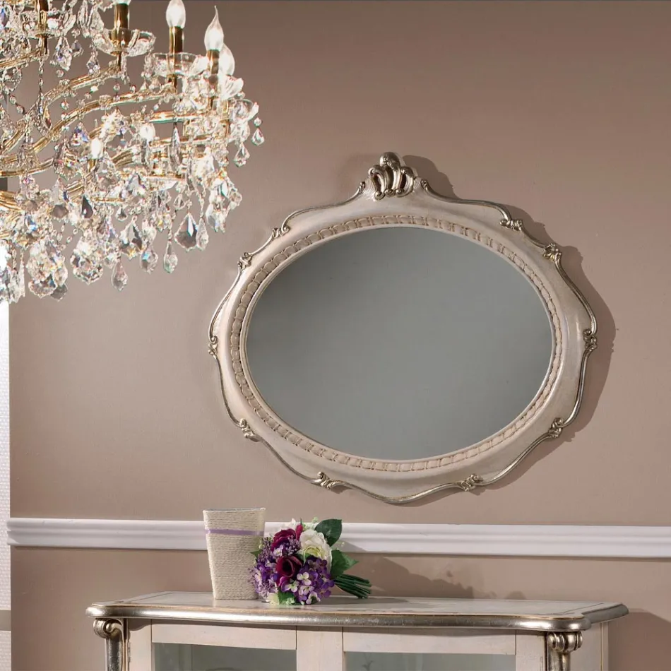 Classic Style Oval Mirror in Antique Silver Wood Made in Italy - Florence Viadurini