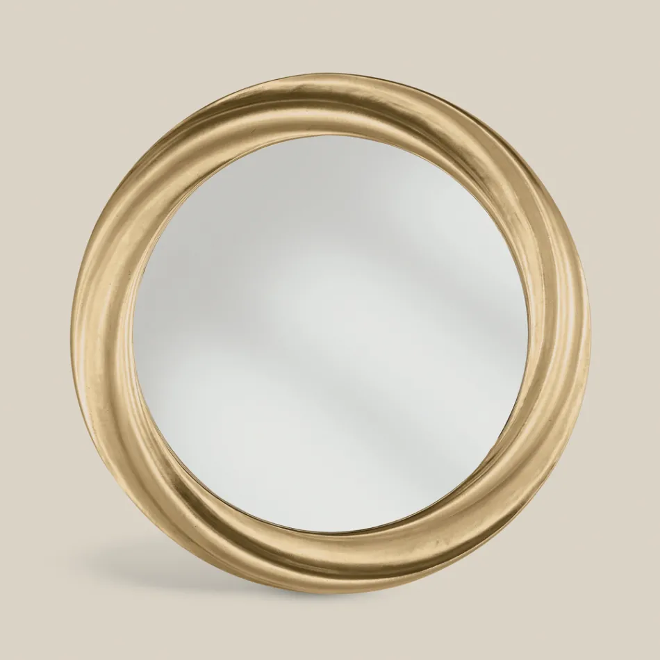 Round Mirror with Luxury Gold Wood Frame Made in Italy - Adelin Viadurini