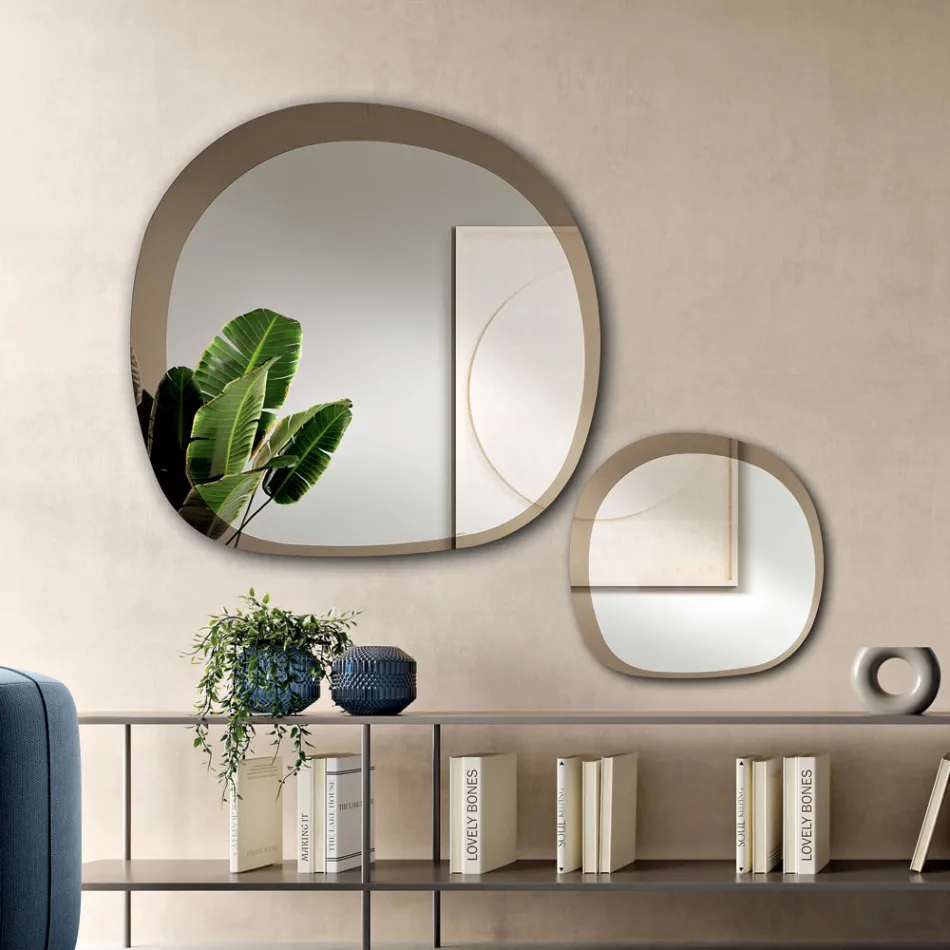 Shaped Mirror Made of Two Overlapping Glass Panels Made in Italy - Alida Viadurini