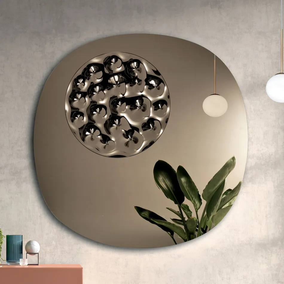 Shaped Mirror with Wavy Glass Insert Made in Italy - Adalberta Viadurini