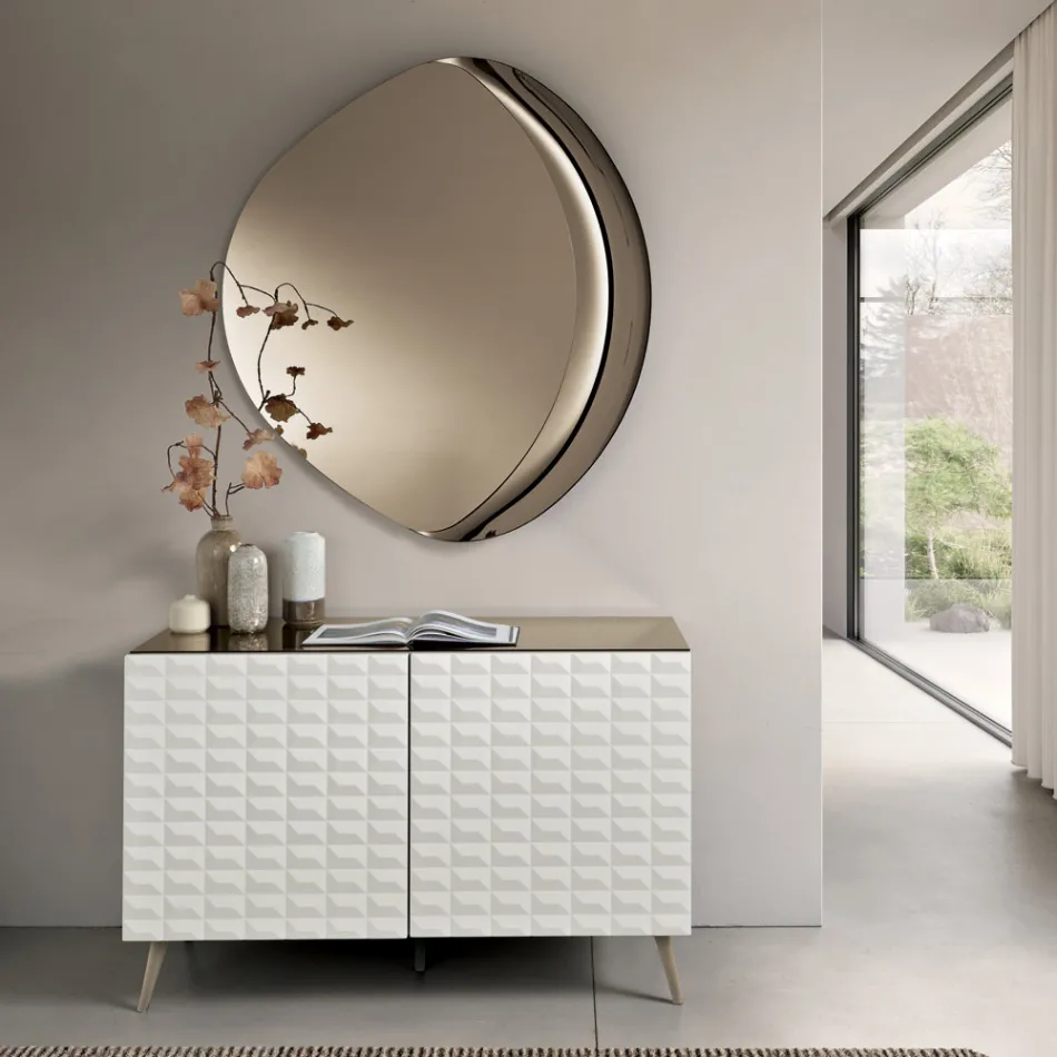 Abigaille Shaped Mirror with Semi-Frame in Fused Glass Made in Italy Viadurini