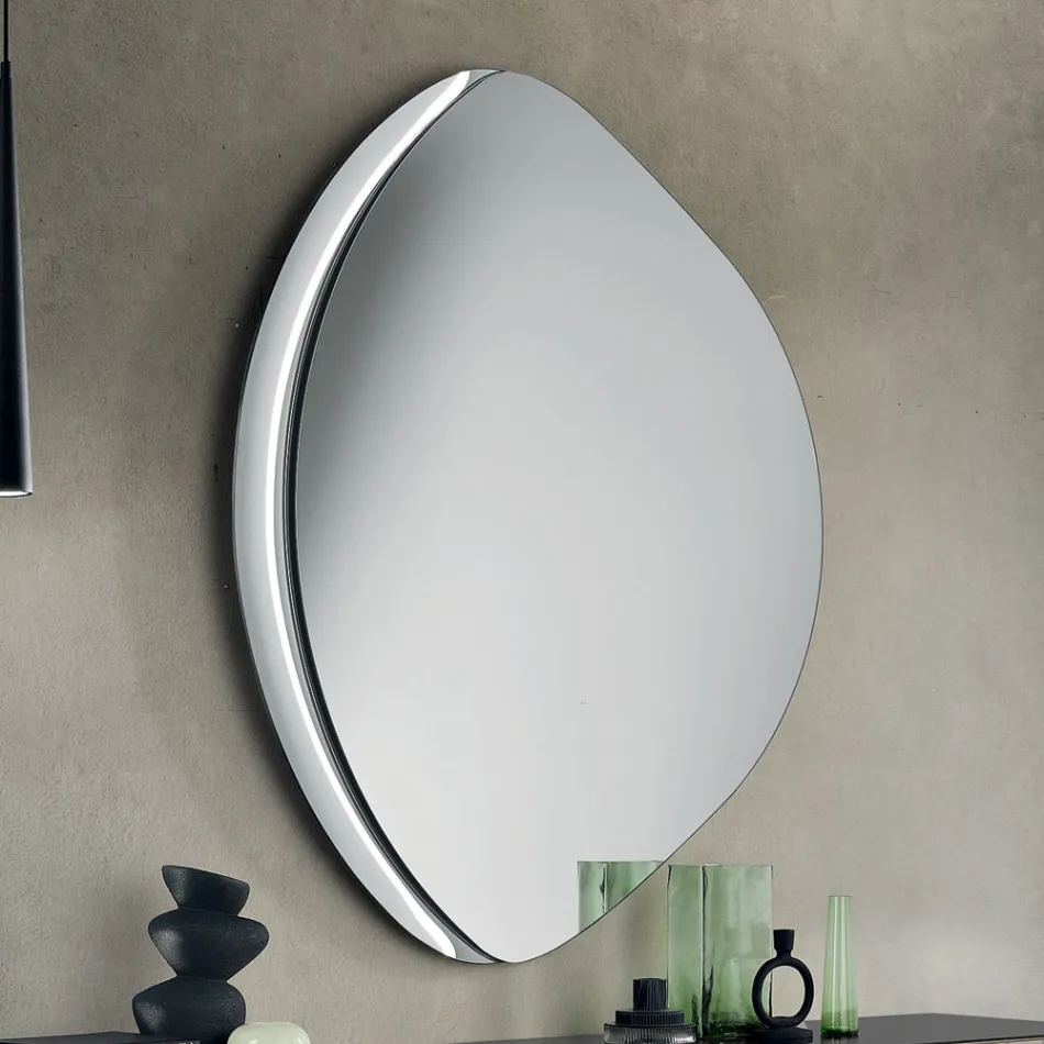 Abigaille Shaped Mirror with Semi-Frame in Fused Glass Made in Italy Viadurini