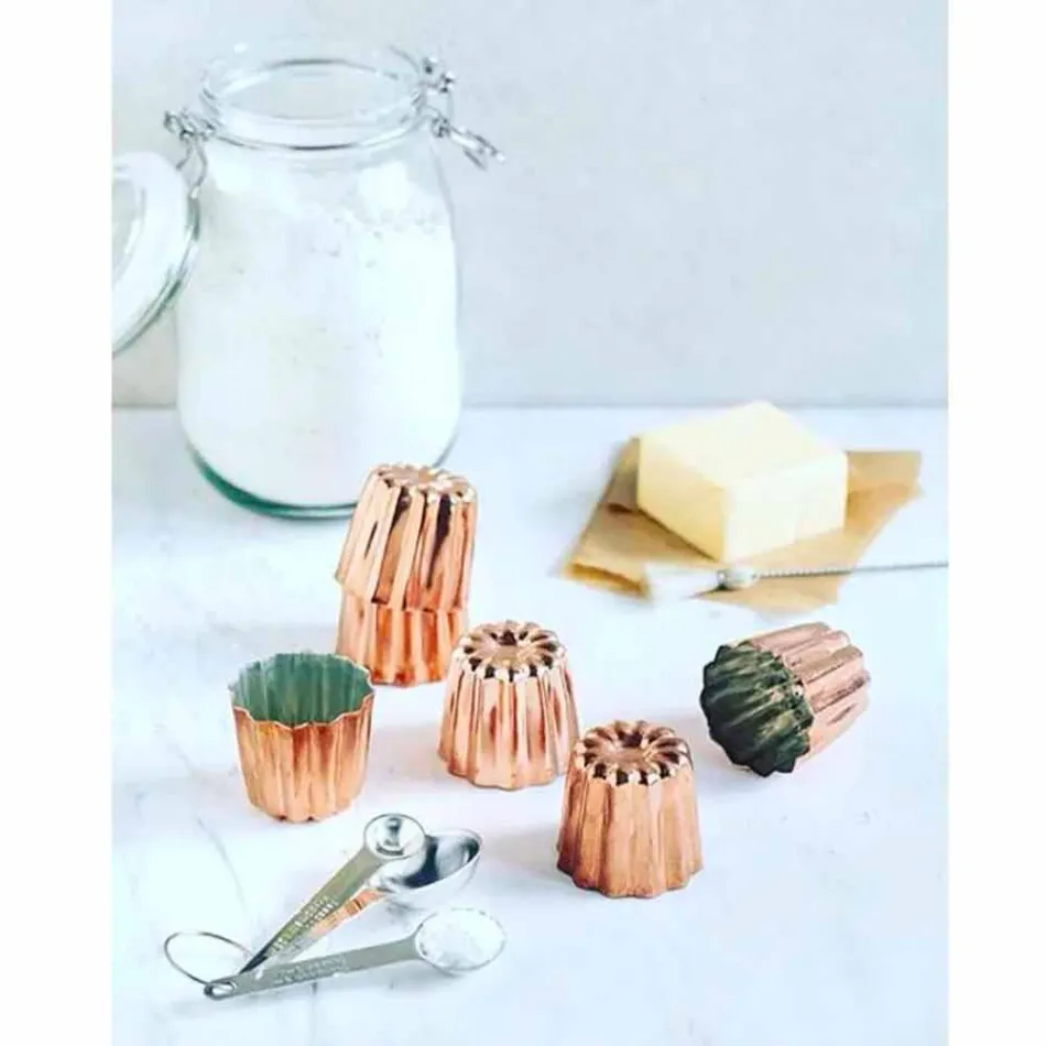 6 Pieces Tinned Copper Hand-Tinned Copper Cake Moulds - Gianvito Viadurini
