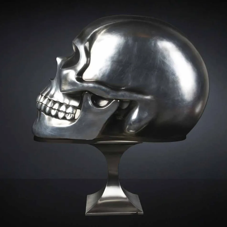 Skull-Shaped Statue in Silver Ceramic Made in Italy - Skull Viadurini