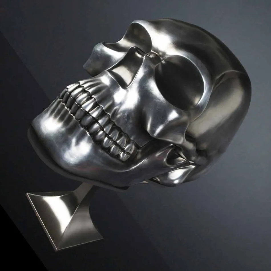 Skull-Shaped Statue in Silver Ceramic Made in Italy - Skull Viadurini