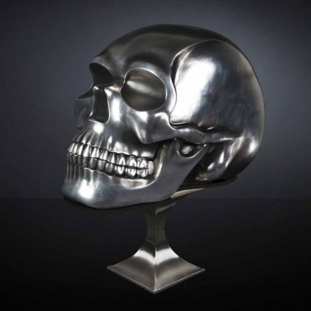 Skull-Shaped Statue in Silver Ceramic Made in Italy - Skull Viadurini