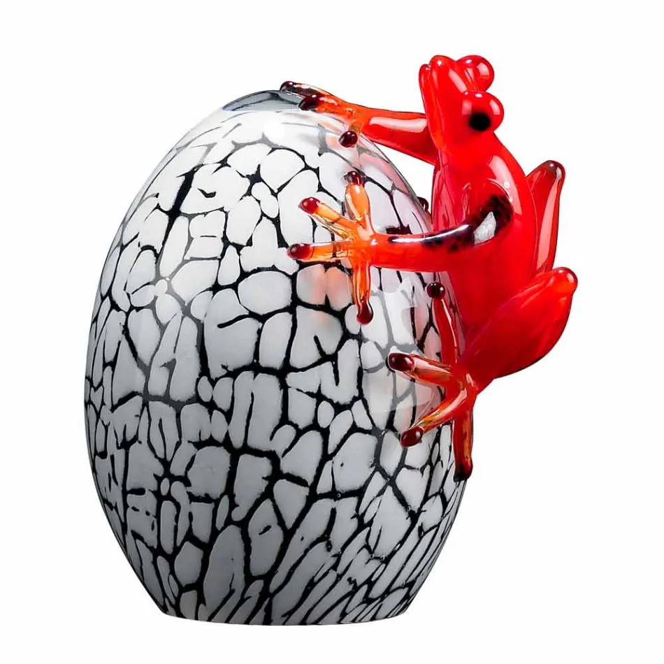 Real Colored Egg-Shaped Figurine with Frog Made in Italy - Huevo Viadurini