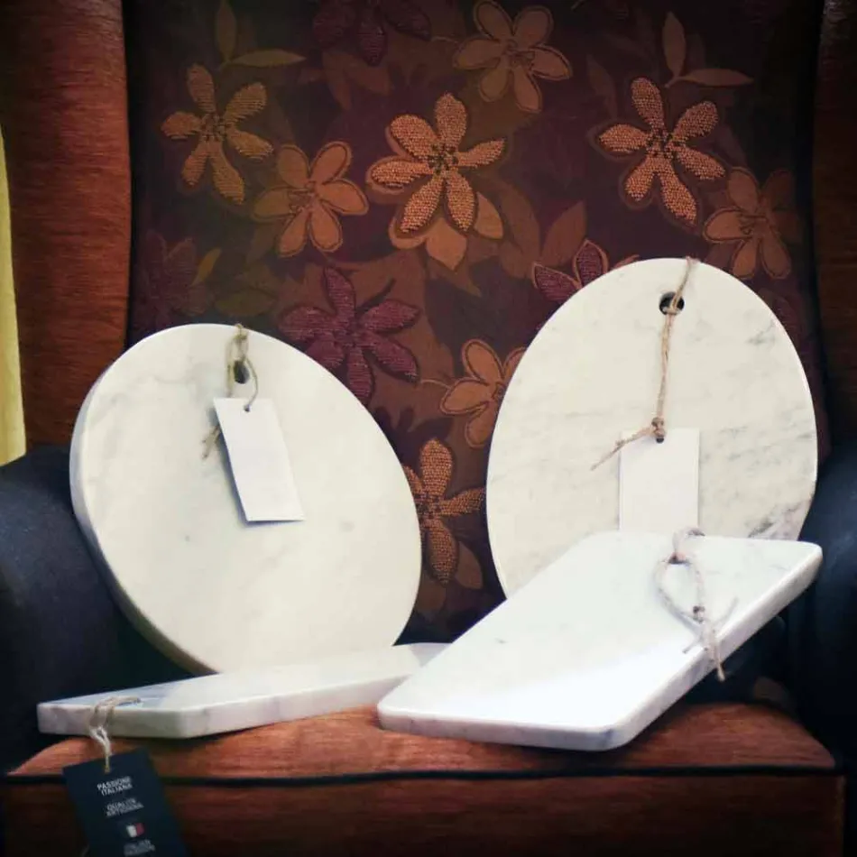 Modern Oval Cutting Board in White Carrara Marble Made in Italy - Masha Viadurini