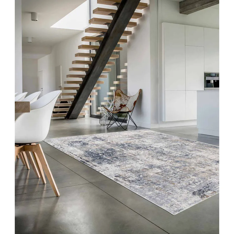 Design Rug with Beige Design in Polyester and Viscose - Occitania Viadurini
