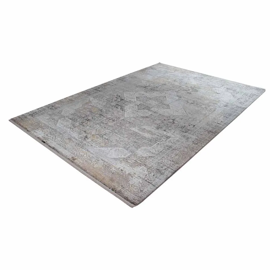 Designer Rug in Viscose and Acrylic Grey Beige with Design - President Viadurini