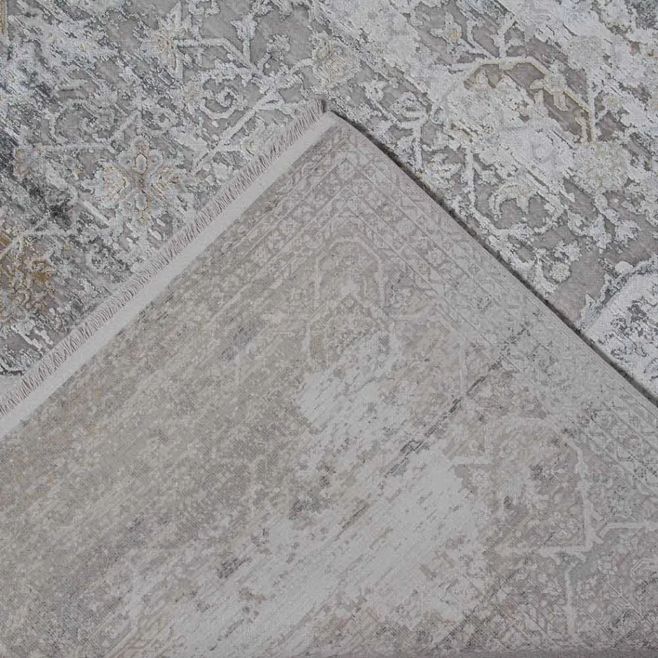 Designer Rug in Viscose and Acrylic Grey Beige with Design - President Viadurini