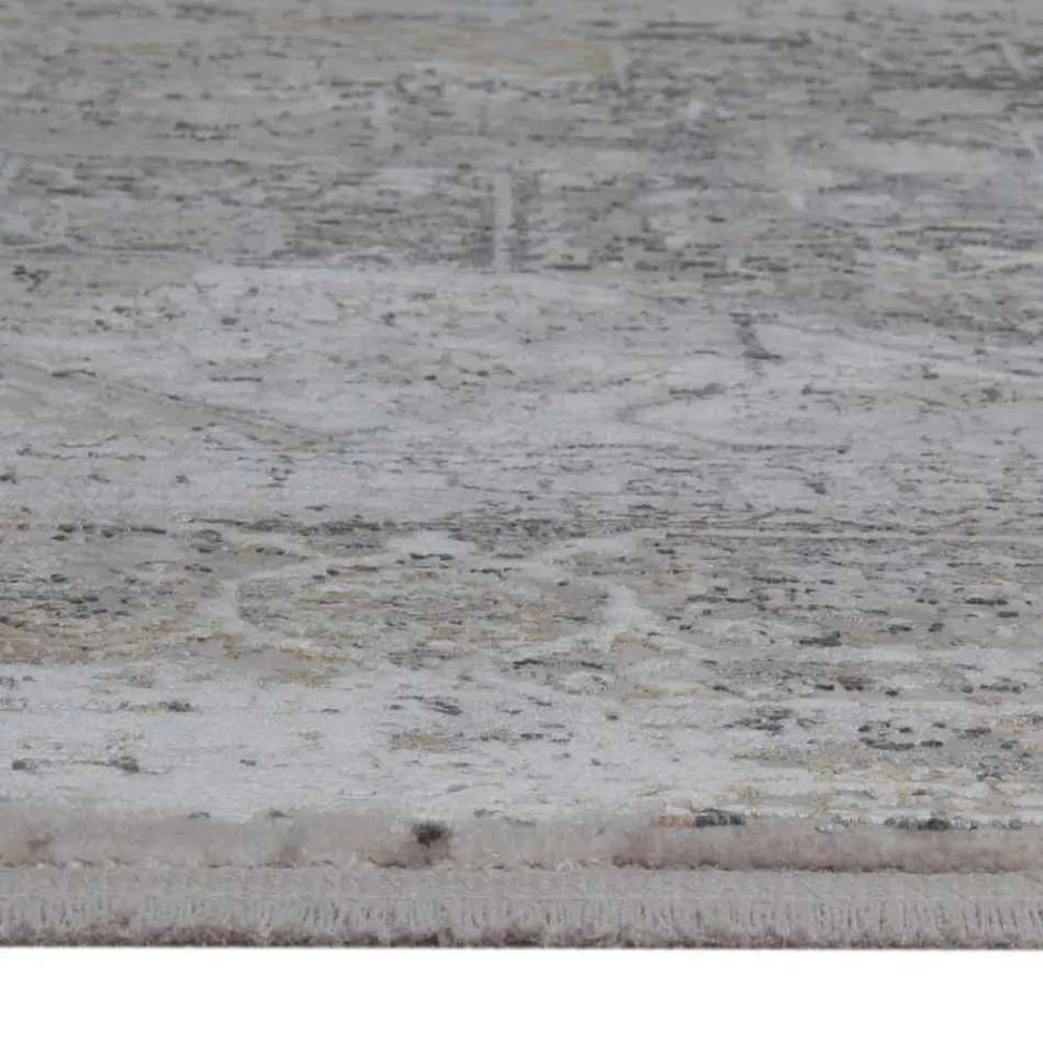 Designer Rug in Viscose and Acrylic Grey Beige with Design - President Viadurini