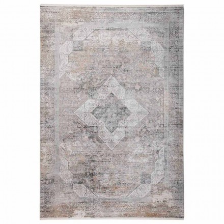 Designer Rug in Viscose and Acrylic Grey Beige with Design - President Viadurini