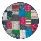 Round Ethnic Rug in Colored Cotton Fabric - Fibre Viadurini