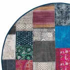 Round Ethnic Rug in Colored Cotton Fabric - Fibre Viadurini