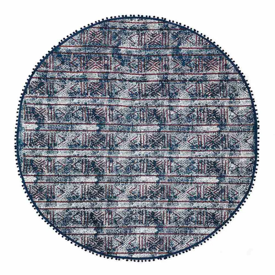Round Ethnic Rug in Colored Cotton Fabric - Fibre Viadurini