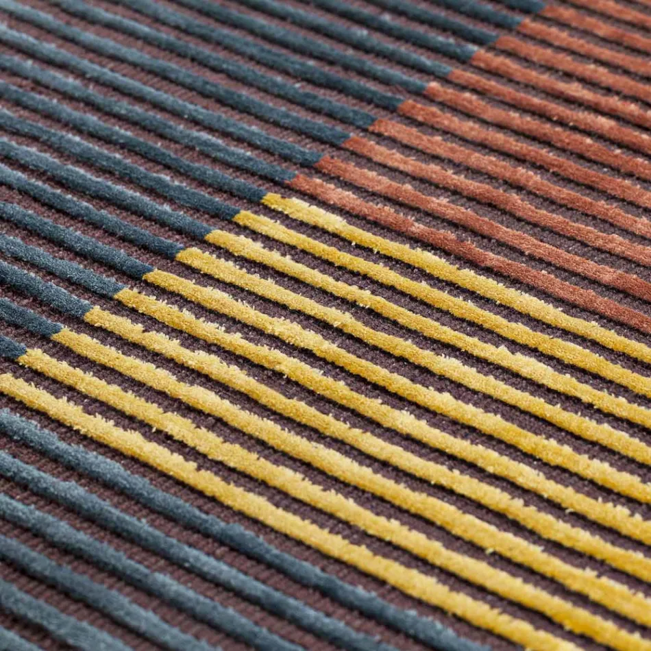 Handmade Modular Colored Viscose Rug Woven in India - Gilberto Viadurini