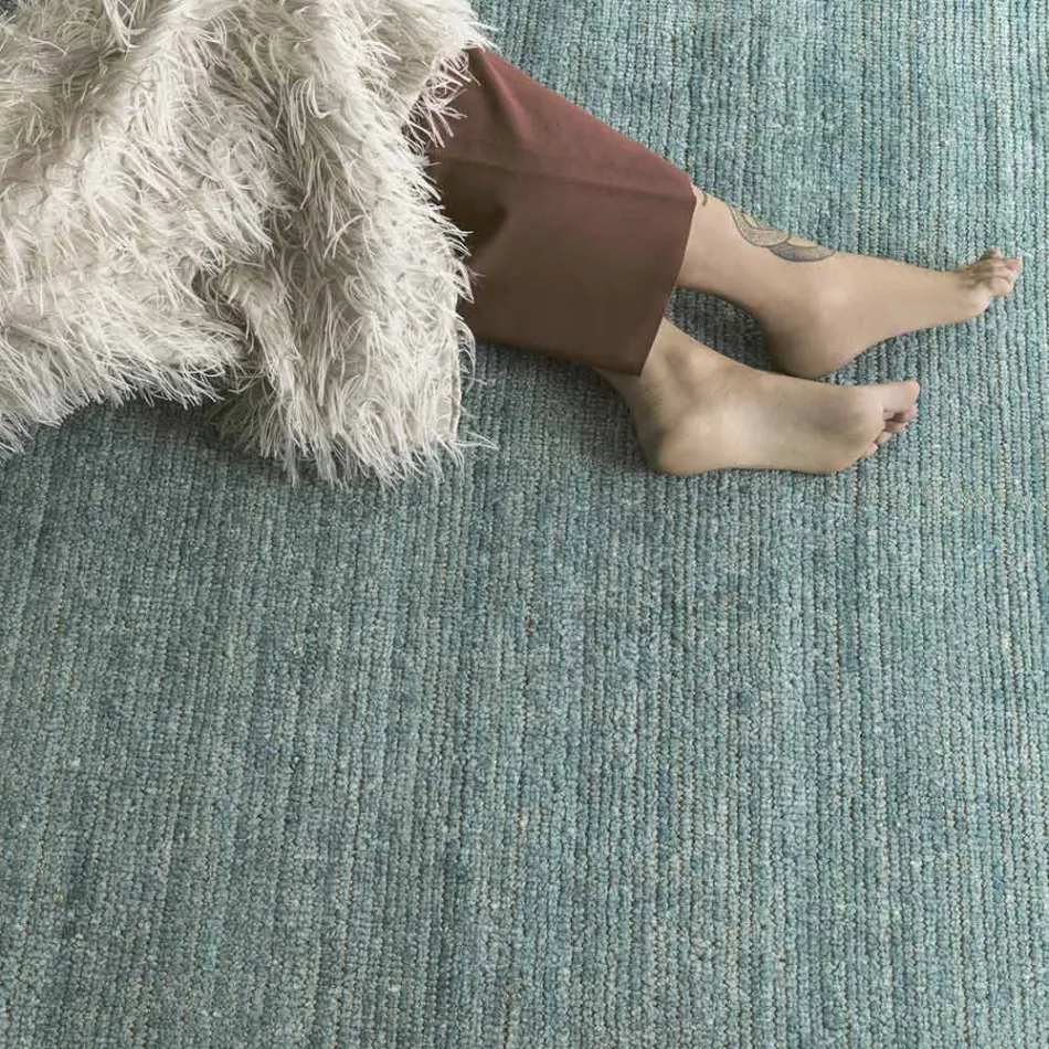 Handmade Rug Woven in India High Quality Wool and Bamboo Silk - Anella Viadurini