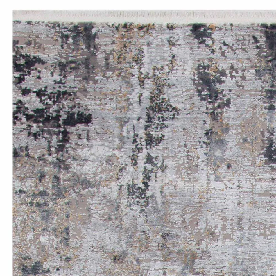 Grey Beige Anti-Slip Rug in Viscose and Acrylic with Design - President Viadurini