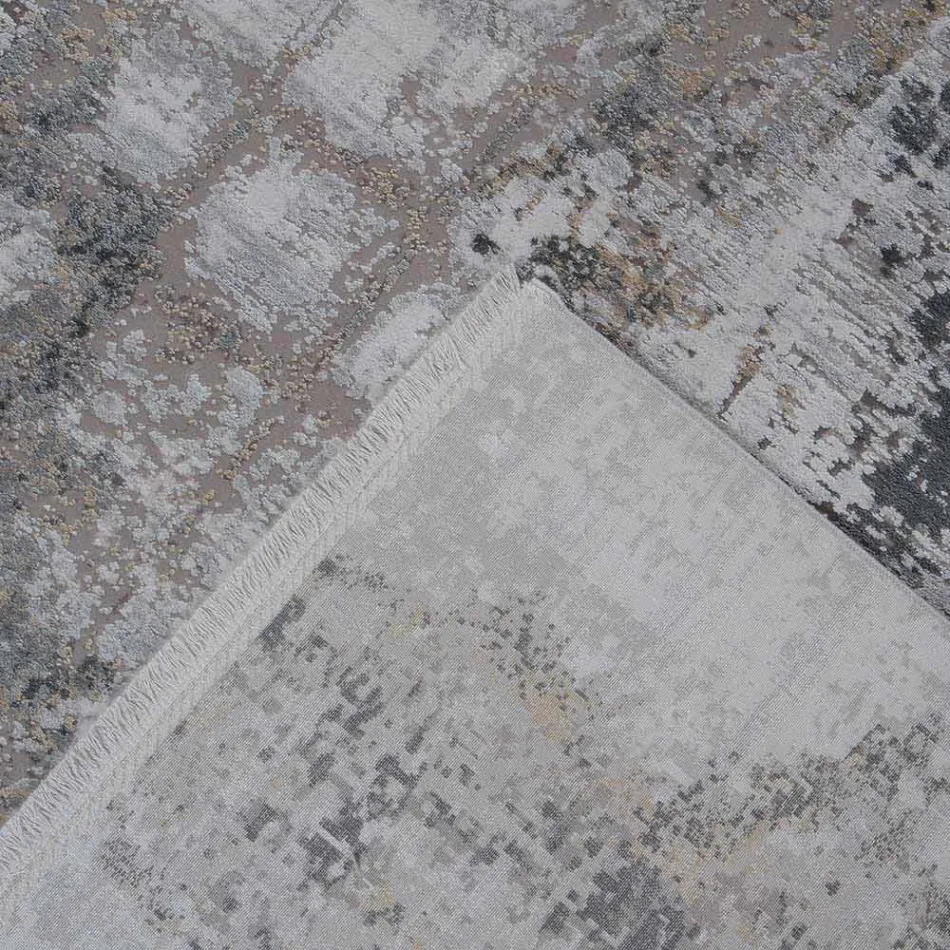 Grey Beige Anti-Slip Rug in Viscose and Acrylic with Design - President Viadurini